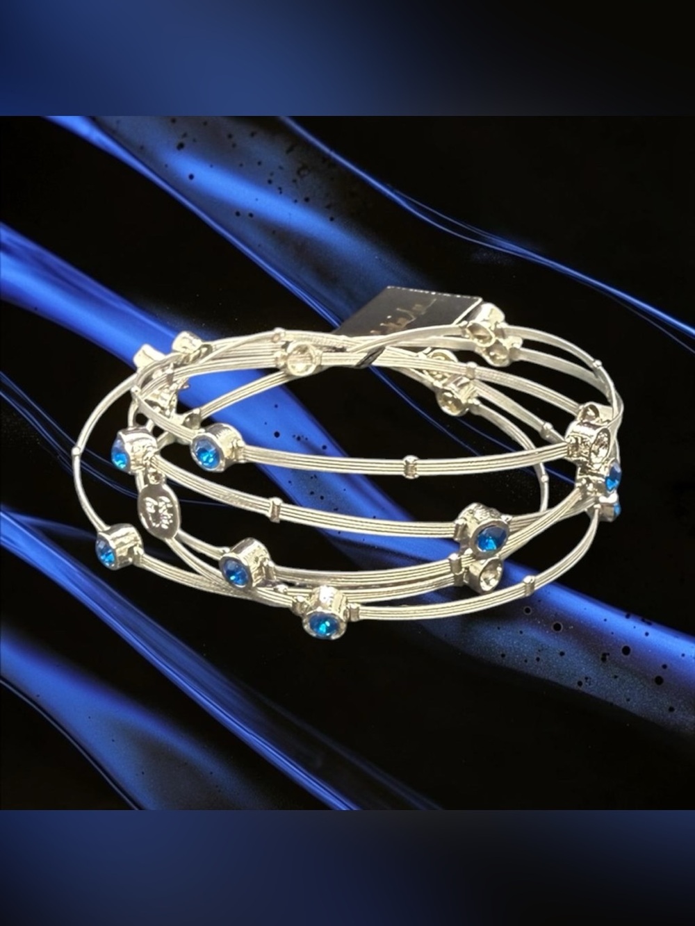 💙🩶COOKIE LEE💙🩶5-PC Silver-Tone Multi-Layer Bangle Set Blue & Clear Crystals/NWT